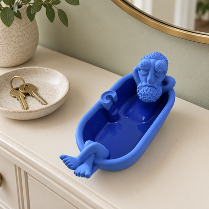 Blue bathing grandpa backflow incense burner without a cone.